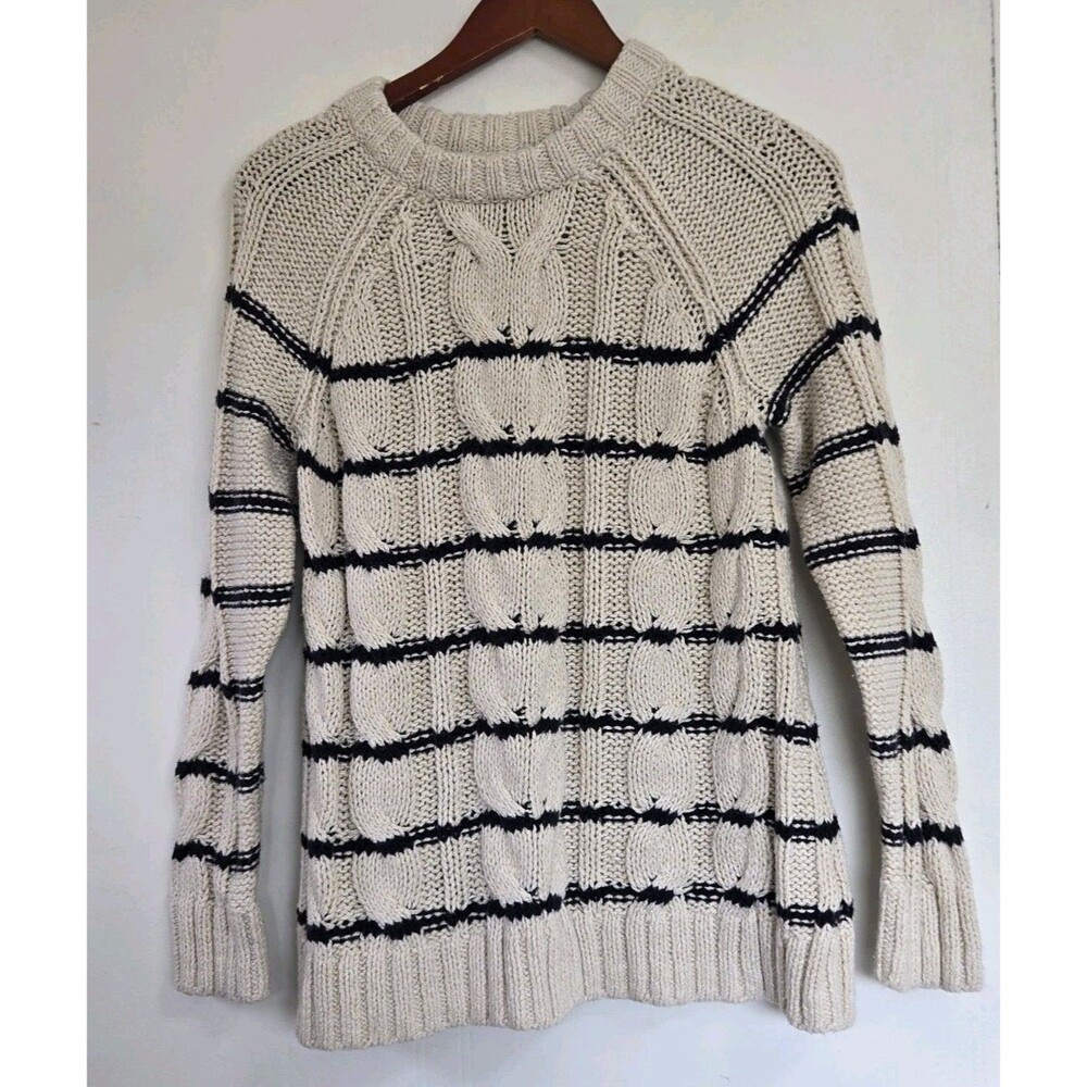 J. Jill Sweater Womens Small Cable Knit Chunky Striped Nautical Fisherman Beach